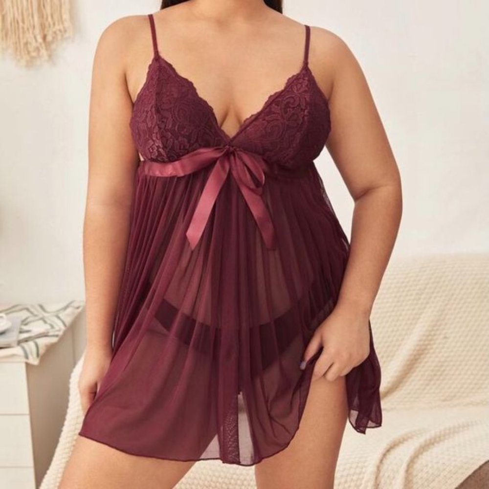 Plus Lace mesh slip with Thong